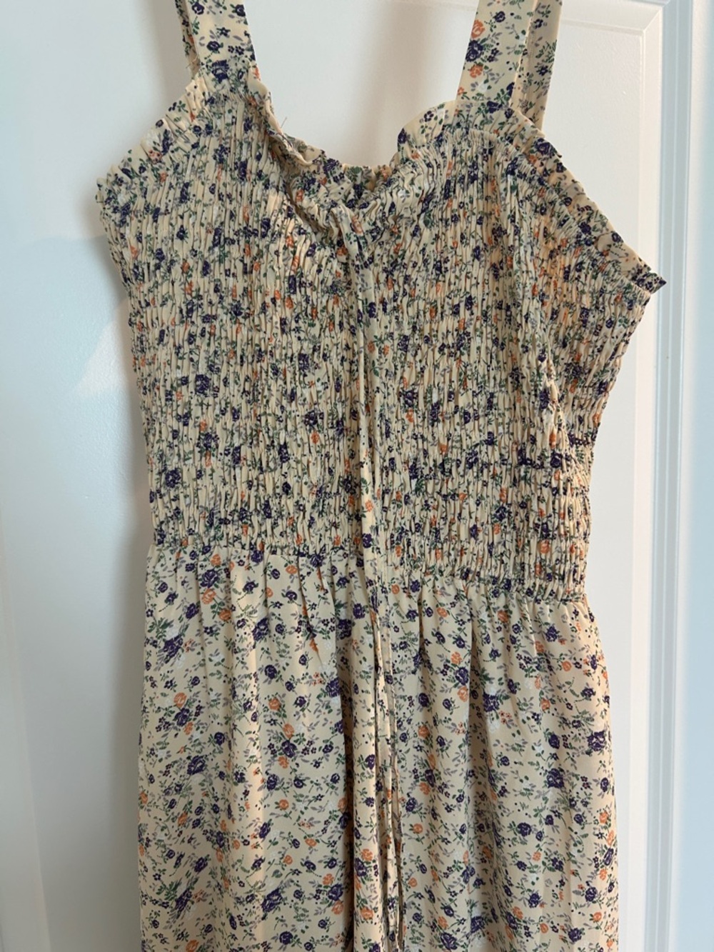 Grace Karin Cream Floral Smocked Dress with Purple and Orange Flowers - Picture 3 of 3